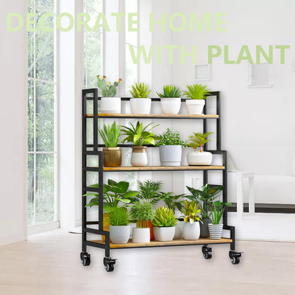 YIZAJIA Plant Stand Indoor 3 Tier Metal Board Outdoor Tiered Stands Shelf With wheel for Multiple Plants Potted Ladder Plant Holder Table Plant Pot Stand for Window Garden Balcony Living Room