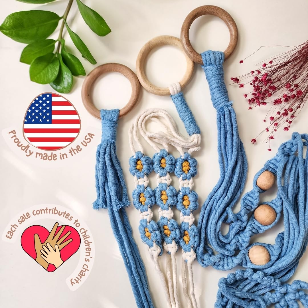 Set of 3 Macrame plant hangers with Daisies & Beads Hanging plant holder Macrame Plant hangers outdoor and indoor hanging planters Plant stand indoor Boho Decor hanging planter stand (Cloudy Day)
