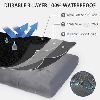 Dog Crate Bed Waterproof Deluxe Plush Dog Beds with Removable Washable Cover Anti-Slip Bottom Pet Sleeping Mattress for Large, Medium, Jumbo, Small Dogs, 23 x 17 inch, Black