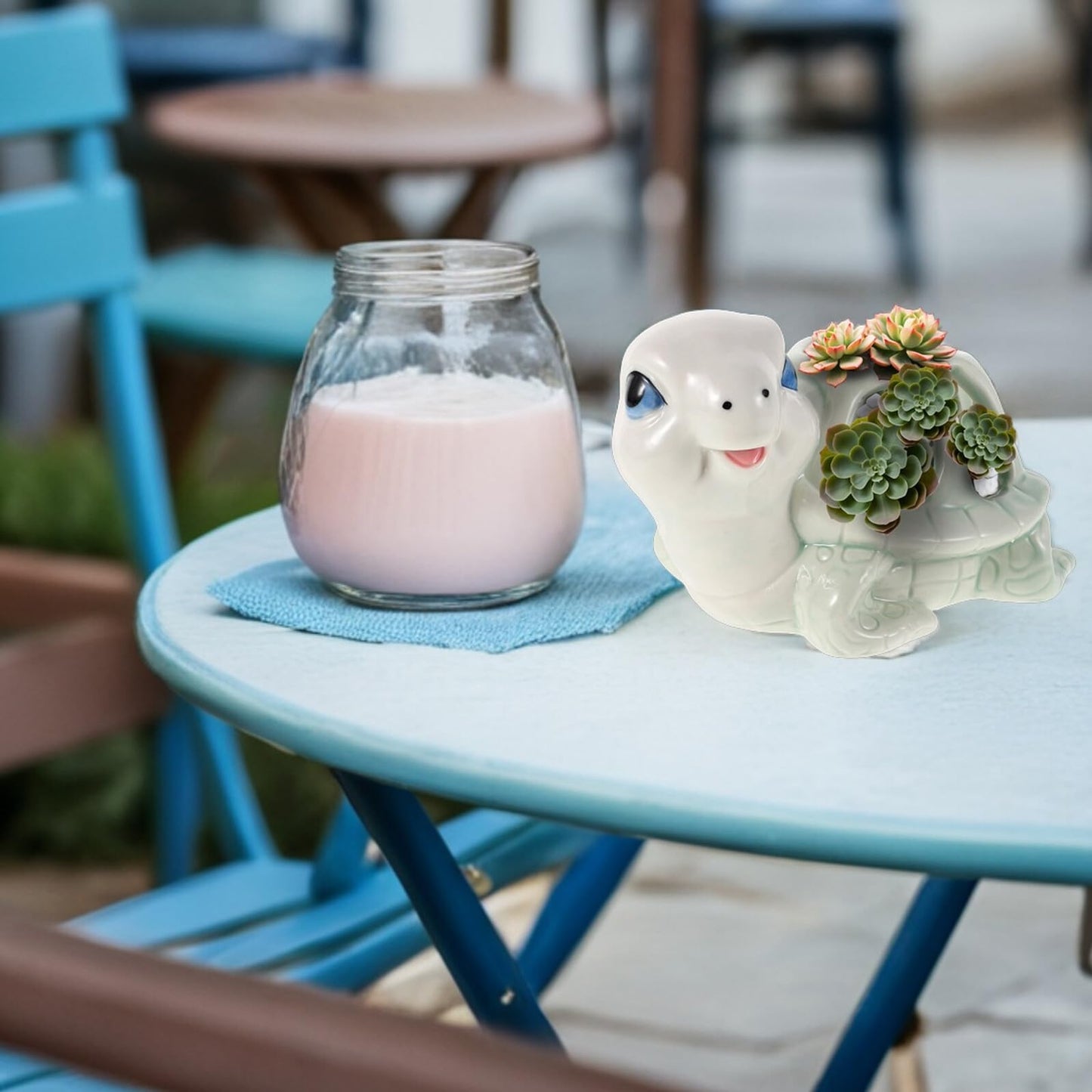Housoutil Ceramic Animal Succulent Planter Pot Small Cute Turtle Shape Porcelain Mini Manual Planter for Indoor Desk Decoration