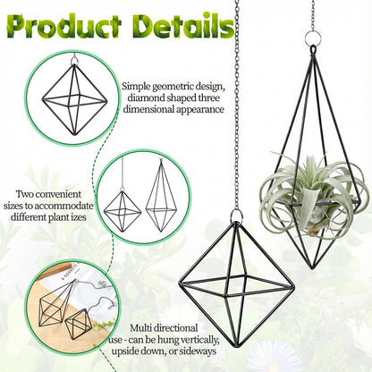 Yuanan 6 PCS Air Plant Hanger, Air Plant Holder Geometric Metal Airplant Holder Hanging Tillandsia with Chains, Home Decor, Balcony Planting and DIY Art for Small Indoor Plants-2 Size