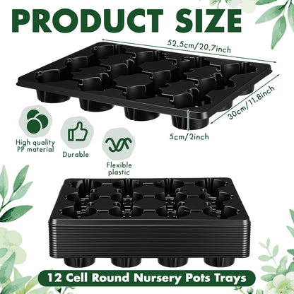 Baderke 15 Pack 12 Cell Round Nursery Pots Trays for 4 Inch Reusable Deep Round Seedling Pots Large Plant Seed Starting Trays Germination Carrying Holders for Holding Transporting