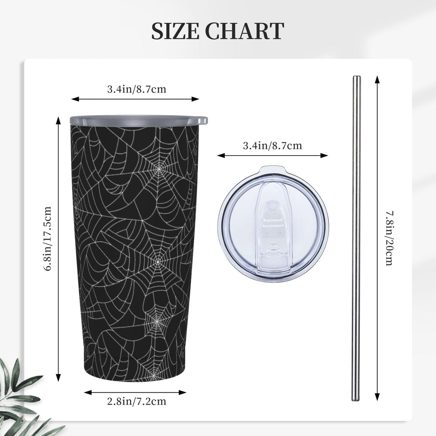 TOUNHEYA Halloween Tumbler with Lid and Straw Spider Web 20oz Insulated Stainless Steel Cup Black White Travel Coffee Mug Water Bottle for Women Gift for Birthday Christmas