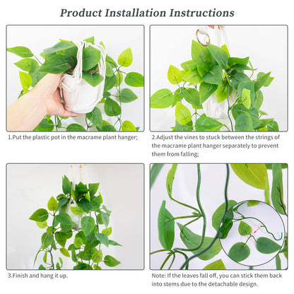 LOYWREE 2 Pack Artificial Hanging Plant Kit with Pot and Hanger - 39" Long Fake Pothos Vines - Hanging Potted Faux Plant Indoor for Wall Ceiling Bedroom Bathroom Living Room Home Decor (White Pot)