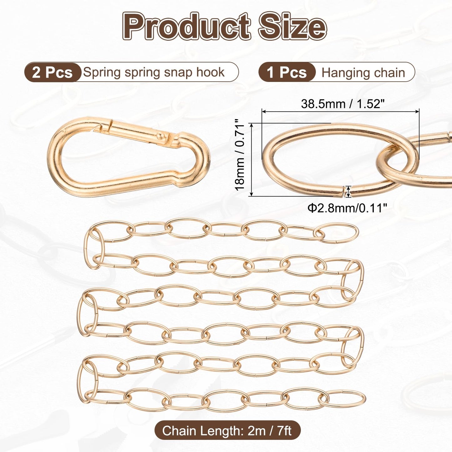 uxcell 7ft Lighting Hanging Chain, 2.8mm/0.11" Looping Metal Pendant Chandelier Chain Extension with 2 Spring Snap Hook for Hanging Plant Pendant Chandelier Light Fixture, Rose Gold