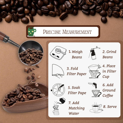 Vintage Coffee Scoop 10g/30ml Capacity 2pcs Retro 304 Stainless Steel Coffee Measuring Spoon Walnut Wooden Handle Coffee Scoop Kitchen Utensil for Measuring Scooping Tea Coffee Spices (Long Handle)