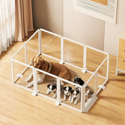 Clear Acrylic Pet Playpen, 25.6" H Transparent Dog Fence with Support Feet, Sturdy & Stylish Indoor Enclosure for Puppy, Cat, Rabbit, Easy to Assemble & Clean