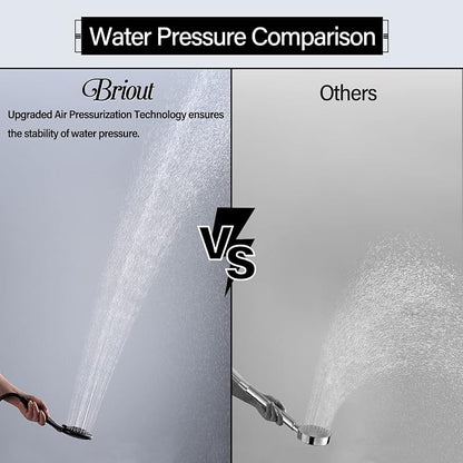 Shower Head with Handheld, Briout 5-Settings Showerhead High Pressure Powerful Water Spray Shower Head with Stainless Steel Hose and Adjustable Mount, Matte Black