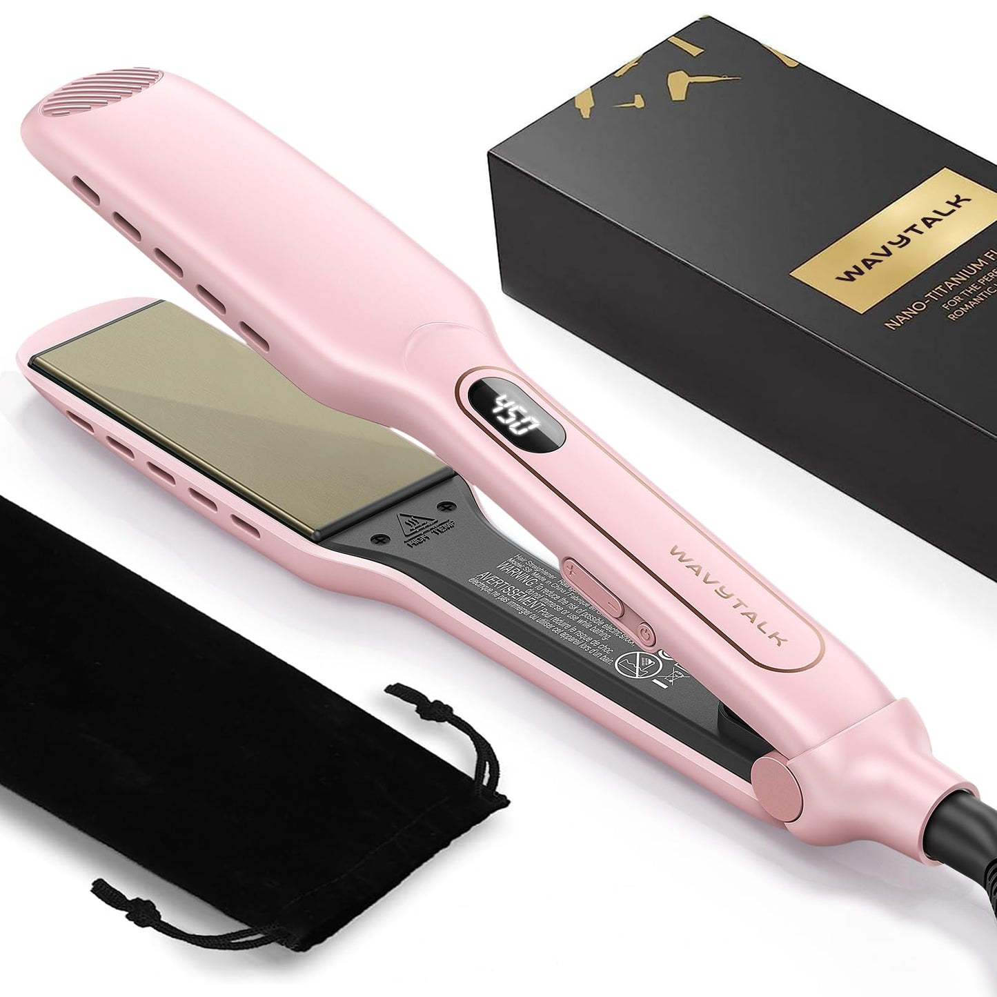 Wavytalk Wet to Straight Hair Straightener, Titanium 1.75 Inch Vent Sesh Wide Flat Iron, Straightener for Damp or Dry Hair with Dual Voltage Leave Silky & Smooth, Black