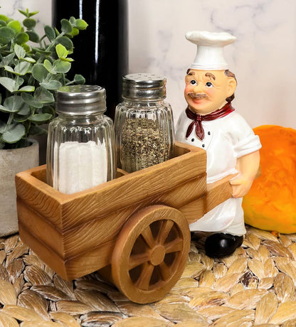 Ebros Spice A La Carte Delivery Master Iron Chef Pushing Wheelbarrow Cart Salt And Pepper Shakers Holder Figurine Statue 6.5"Long