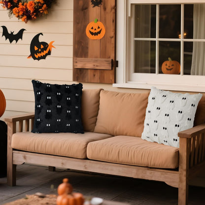 Artmag Halloween Ghost Pillow Covers 22x22 Set of 2, Soft Plush Faux Farmhouse Throw Pillow Cases for Fall Thanksgiving Halloween Holiday Decorations White