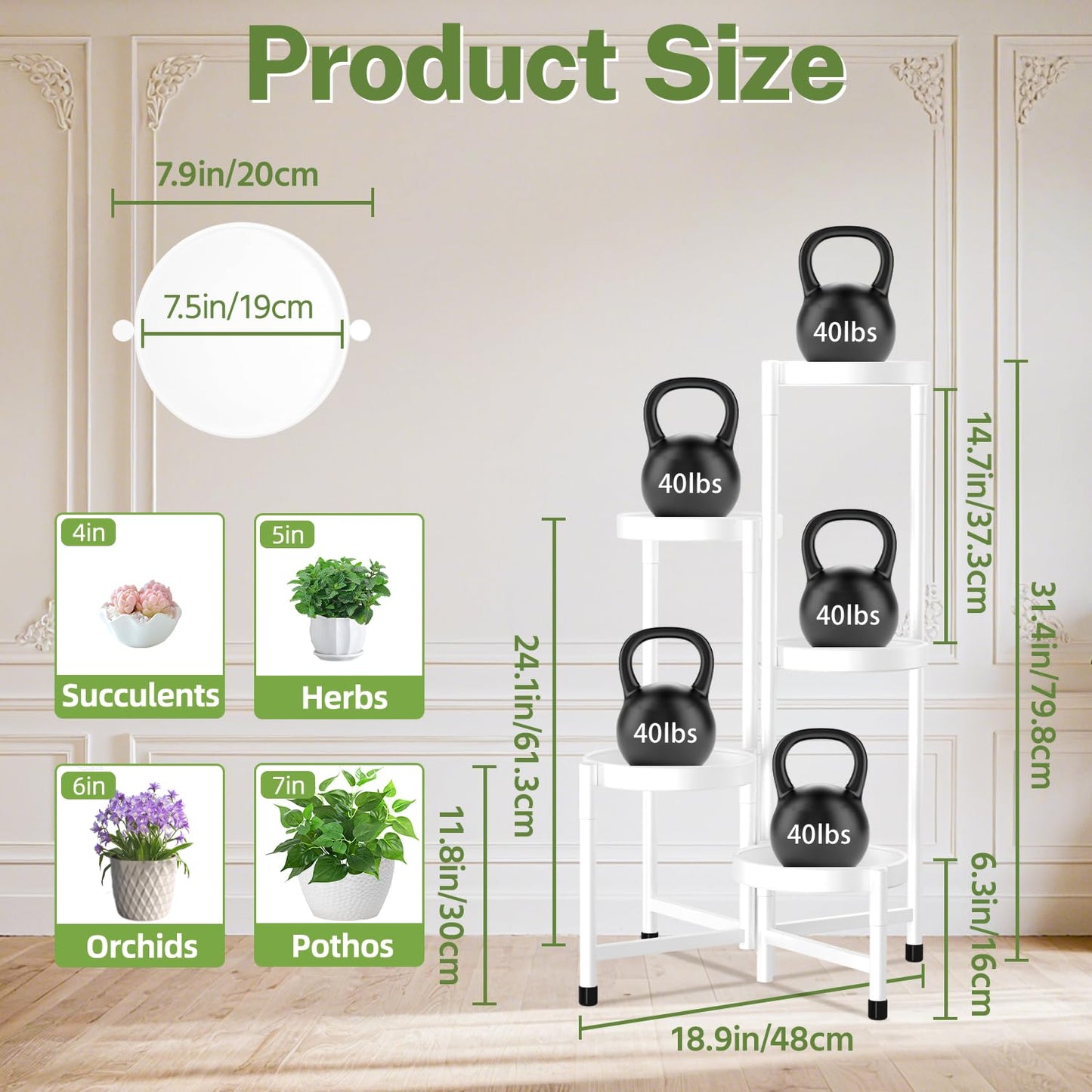 iDavosic.ly Plant Stand Indoor Outdoor, 5 Tier Corner Metal Flower Display Holder Shelf, Folding Tall Orchid Rack for Patio Balcony Porch Garden Living Room House, White