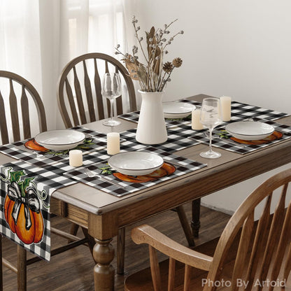 Artoid Mode Buffalo Plaid Pumpkin Bow Fall Placemats Set of 6, 12x18 Inch Seasonal Table Mats for Table Runner Party Kitchen Dining Decoration
