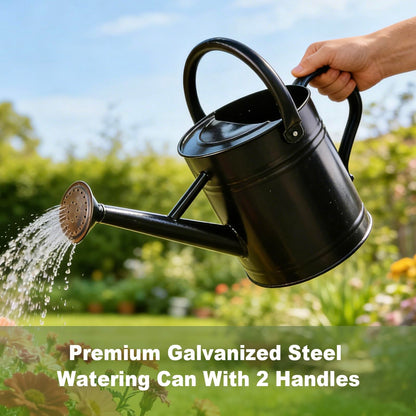 Watering Can for Outdoor&Indoor Plants，1 Gallon Metal Watering Can with with Removable Spout，Galvanized Steel Garden Flower Water Can Plant Watering Pot with 2 Handles，Black