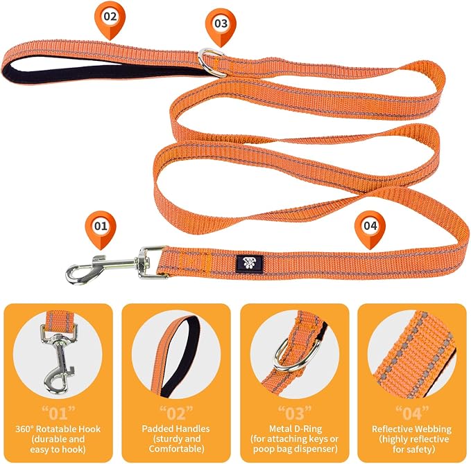 NESTROAD Dog Collar and Leash Set,Reflective Dog Collars with Quick Release Buckle,Adjustable Nylon Pet Collar for Small Medium Large Dogs(Small,Orange)