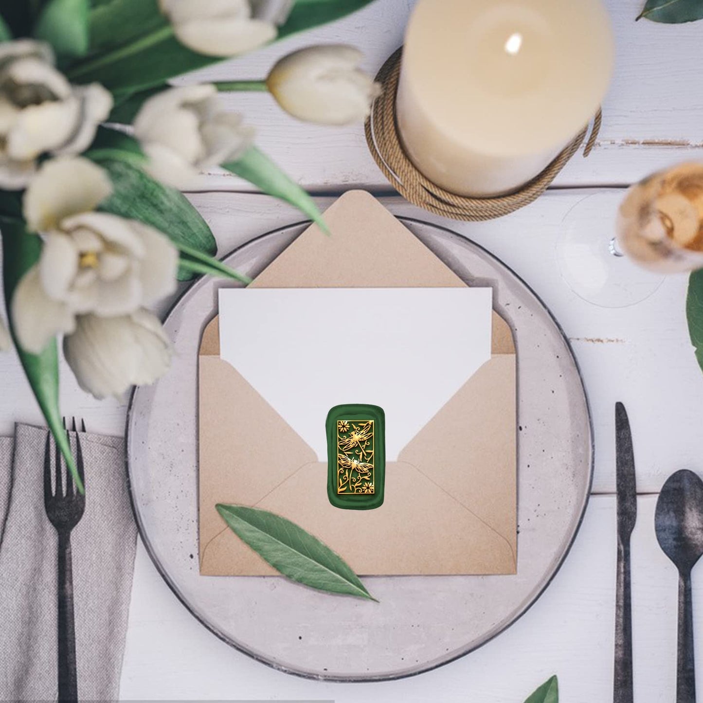 CRASPIRE Dragonfly Wax Seal Stamp Sunflower Sealing Wax Stamps Vine Retro Vintage Removable Brass Stamp Head with Wood Handle for Wedding Invitations Cards Gift Wrapping