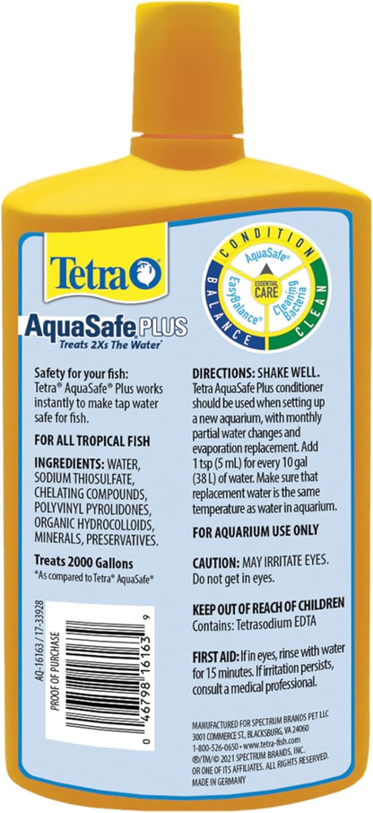 Tetra AquaSafe Plus, Aquarium Water Conditioner And Dechlorinator, 33.8 Ounces