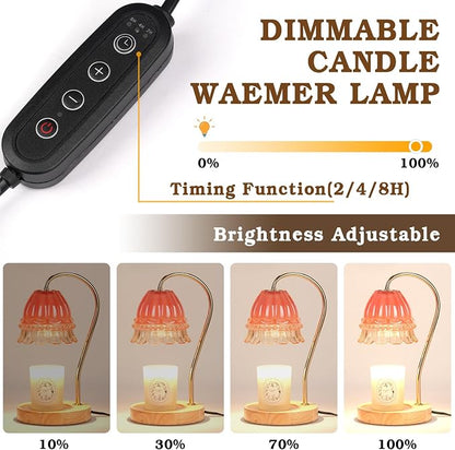 Funistree Flower Candle Warmer Lamp with Timer, Dimmable Candle Lamp Warmer, Christmas Birthday Gifts for Women Mom Her, Housewarming Home Decor, Lotus Wax Warmer for Yankee Candles - Pink Flower