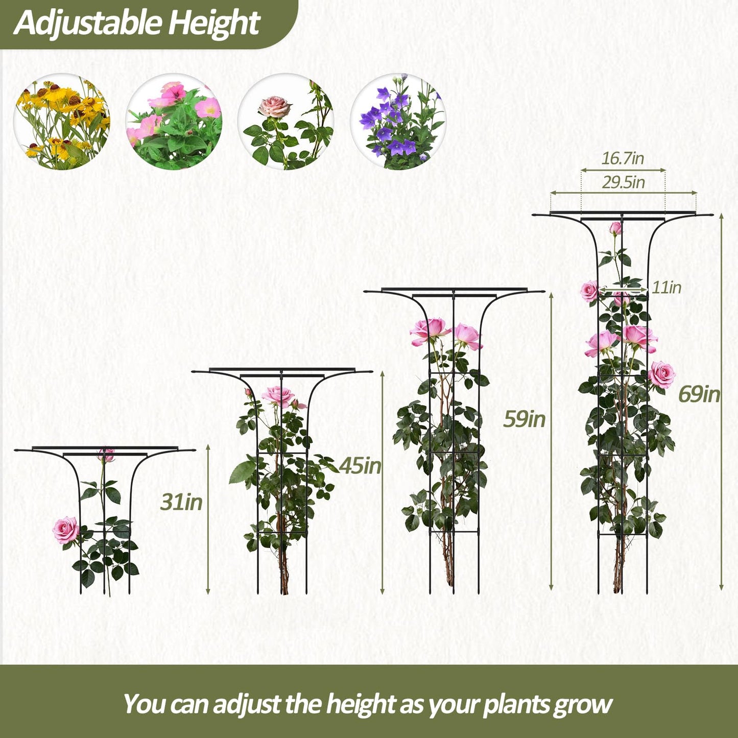 Trellume Trellis for Climbing Plants Outdoor - 69"(H), Expandable and Rust-Proof Metal Plant Support, Easy Installation, Garden Trellis for Potted Roses, Vines, Jasmine(2 Pack)