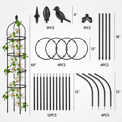 Garden Obelisk Trellis for Climbing Plants Outdoor 6 Ft Rose Bush Round Trellis for Pots Rustproof Metal Pipe with Plastic Coated Plant Flower Trellises for Clematis Vine Jasmine Support
