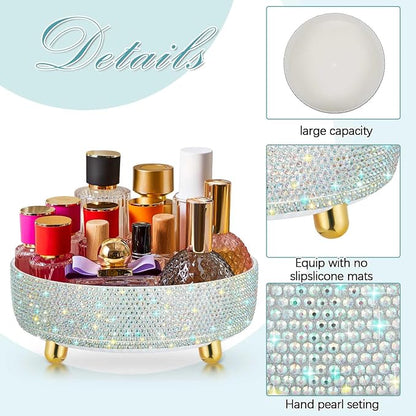 Honeydak 360 Rotating Perfume Organizer Gift for Women, Rhinestone Preppy Skincare Organizer Bathroom Counter Makeup Holder Skincare and Perfume Storage for Cosmetic(1 Tier,Resin Diamond,AB Color)