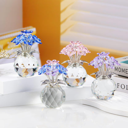 YWHL Pink Crystal Forget Me Not Figurines with Base, Crystal Glass Flower Gifts for Women, Handmade Flower Collectible Figurine Ornaments for Tabletop Centerpieces Home Decor
