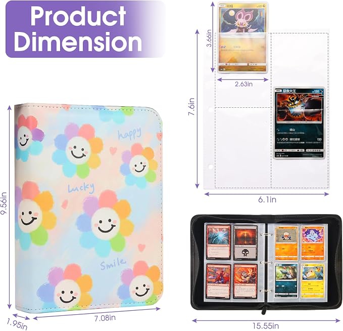 4-Pocket Card Binder with 50 Removable Pages, Holds 400 Cards | Fits trading, sports, gaming and collectible cards. Great for boys and girls to organize and protect collections(Sunflower)
