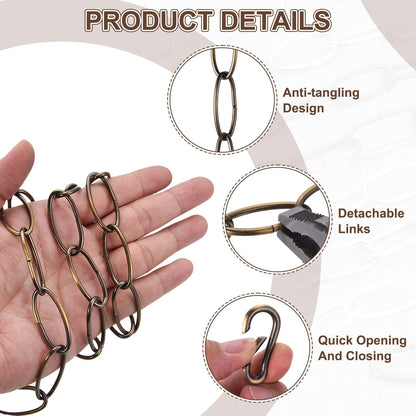 uxcell 7ft Lighting Hanging Chain, 2.4mm/0.09" Looping Metal Pendant Chandelier Chain Extension with 2 Spring Snap Hook for Hanging Plant Pendant Chandelier Light Fixture, Bronze