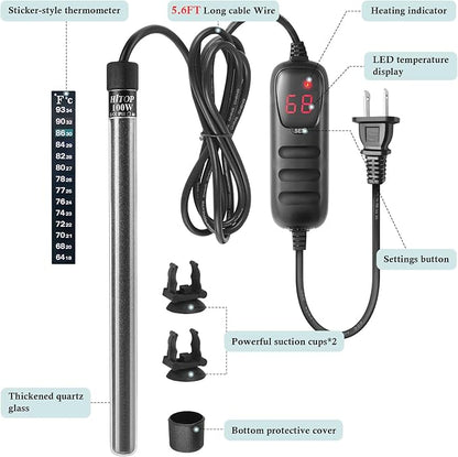 HITOP Compact Submersible Aquarium Heater -100w Digital Heater for Fish Tank Turtle Tank, for Saltwater and Fresh Water with Temperature Controller