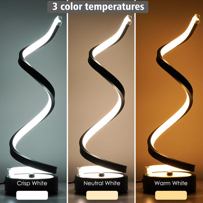 NUÜR Classic Spiral LED Table Lamp Black, Dimmable Metallic Bedside Lamp with Touch Controller, 3 Colour Temperature, 15.8 Inch Height, Contemporary, Decorative Lamp for Home, Living Room & Office