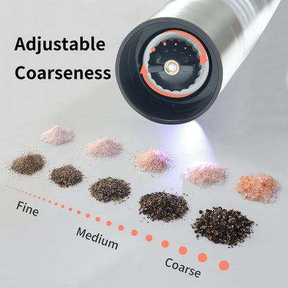 2 in 1 Salt and Pepper Grinder Stainless Steel Pepper Mill Grinder Refillable Adjustable Coarseness Mills for Sea Salt, Small Peppercorn, Black Pepper