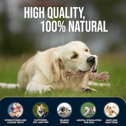 2 Pack Coffee Wood Tug for Dogs, Medium Toys Made of Real Coffee Wood and Hemp Rope - 100% Natural - Dogwood Chew Stick, Stress Relief, Training and Rewards
