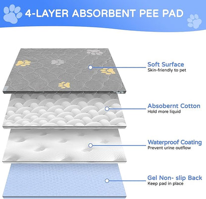 Aitmexcn Washable Puppy Dog Pee Pad, 4PCS 100% Waterproof Whelping Training Mat for Puppy/Senior Dog, Fast Drying Reusable Puppy Pads for Indoor, Outdoor and Car Travel- 32x36'' Llight Gray