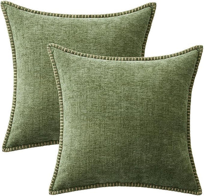 MIULEE Pack of 2 Euro Sham Pillow Covers 24x24 Inch Sage Green Farmhouse Decorative Throw Pillow Covers with Stitched Edge Soft Chenille Solid Dyed Summer Pillow Covers for Bed Sofa Couch Living Room