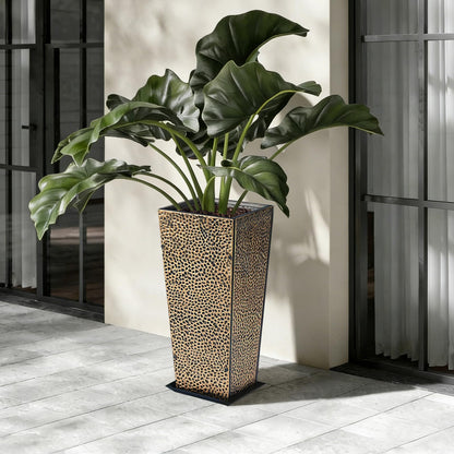 BAYN 2-Pack 24" Tall Metal Planter – Hand-Hammered Textured Large Copper Flower Pots Box with Saucer for Outdoor&Indoor, Garden, Porch, Patio, Yard with Pre-Drilled Drainage Holes