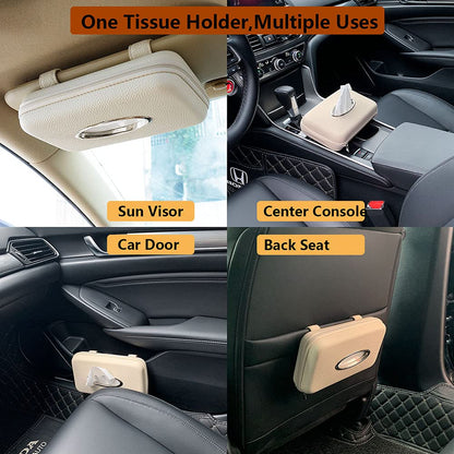 Cartisen Car Tissue Holder - Sun Visor Napkin Holder, PU Leather Backseat Tissue Case for Vehicle (Beige)