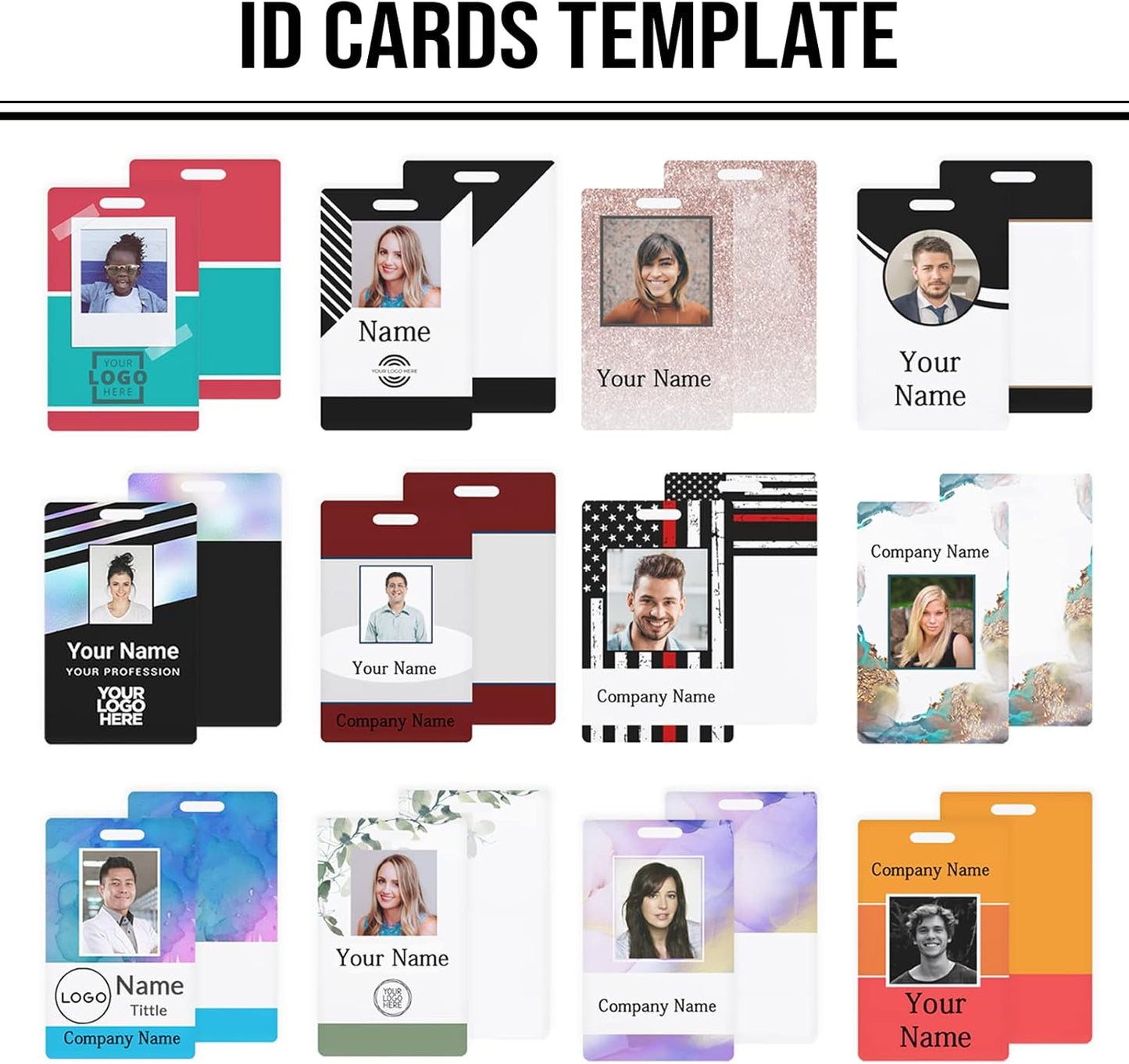 Custom Id Badge, Personalized Employee Photo Identification Card with Lanyard, Durable ID Card for Office Worker Doctor Nurse Student-Vertical-Template11