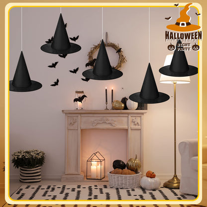 SATINIOR 12 Pcs Halloween Witch Hat Hanging Decor Floating Witch Hat with Rope Accessory and Transparent Seamless Hooks (Classic)