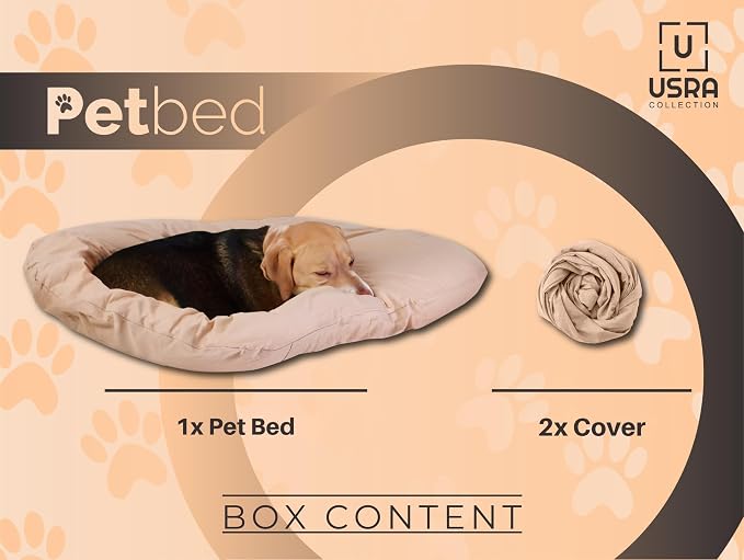 USRA 100% Cotton Orthopedic Pet Bed Gift Set with 2 Covers 28"x20" Dog Cat Recovery Pillow Hypoallergenic Natural Oeko-TEX Certified Comfy Kennel Pillow - Eagle Latte Colors