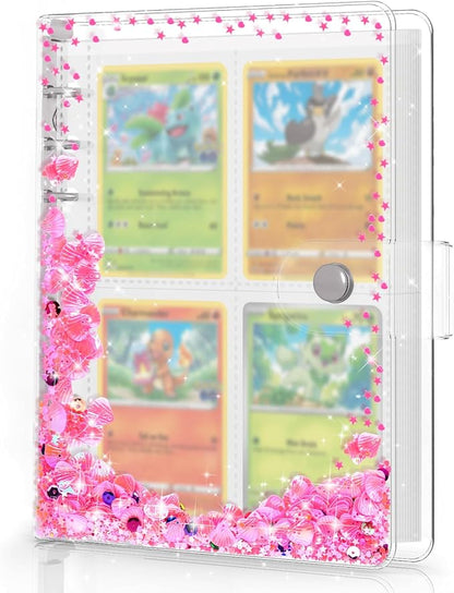 Transparent Pink Card Binder for Pokemon, Cute Card Binder for Game Cards Trading Cards, Small Card Booklet for 3~10 Year Girls Gifts, Stocking Stuffers (Holds 200 Cards)