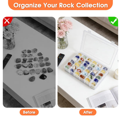 2 Pack Rock Collection Box, 36 Grids Rock Display Case with Adjustable Dividers, Clear Plastic Box Ideal for Rock Collection, Suitable for Crystal, Gemstone, Fossil, Seashells, Jewelry, Beads, Crafts