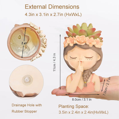 Snowy sunday Girl face planters -Tranquility 2pack Cute Big Succulent Pot with Drainage Hole Tall Lady Head Planter Resin Flower Pot Decorative vase for Indoor/Outdoor Plants Gifts for mom/Aunt/Lover