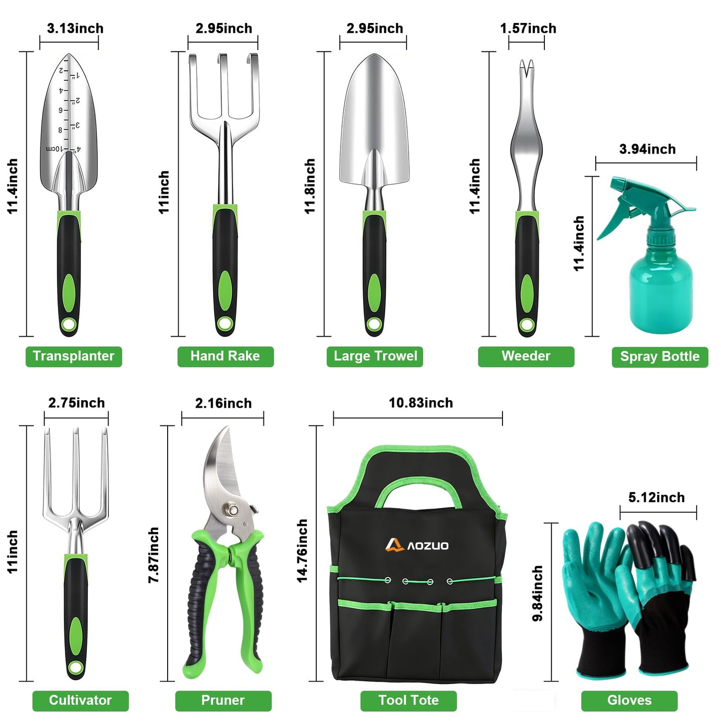 AOZUO Garden Tools Set - Rust-Proof Aluminum Gardening Tools Set with Organizer Handbag, Durable Garden Tool Set - Gardening Gifts for Women and Men