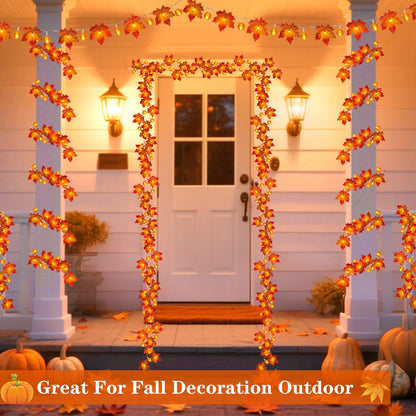 3 Pack Fall Decor Fall Garland with Pumpkin Lights&Enlarged Maple Fall String Lights Pumpkin Decor, 30Ft 60LED Waterproof Battery Operated Christmas Halloween Thanksgiving Fall Decorations for Home