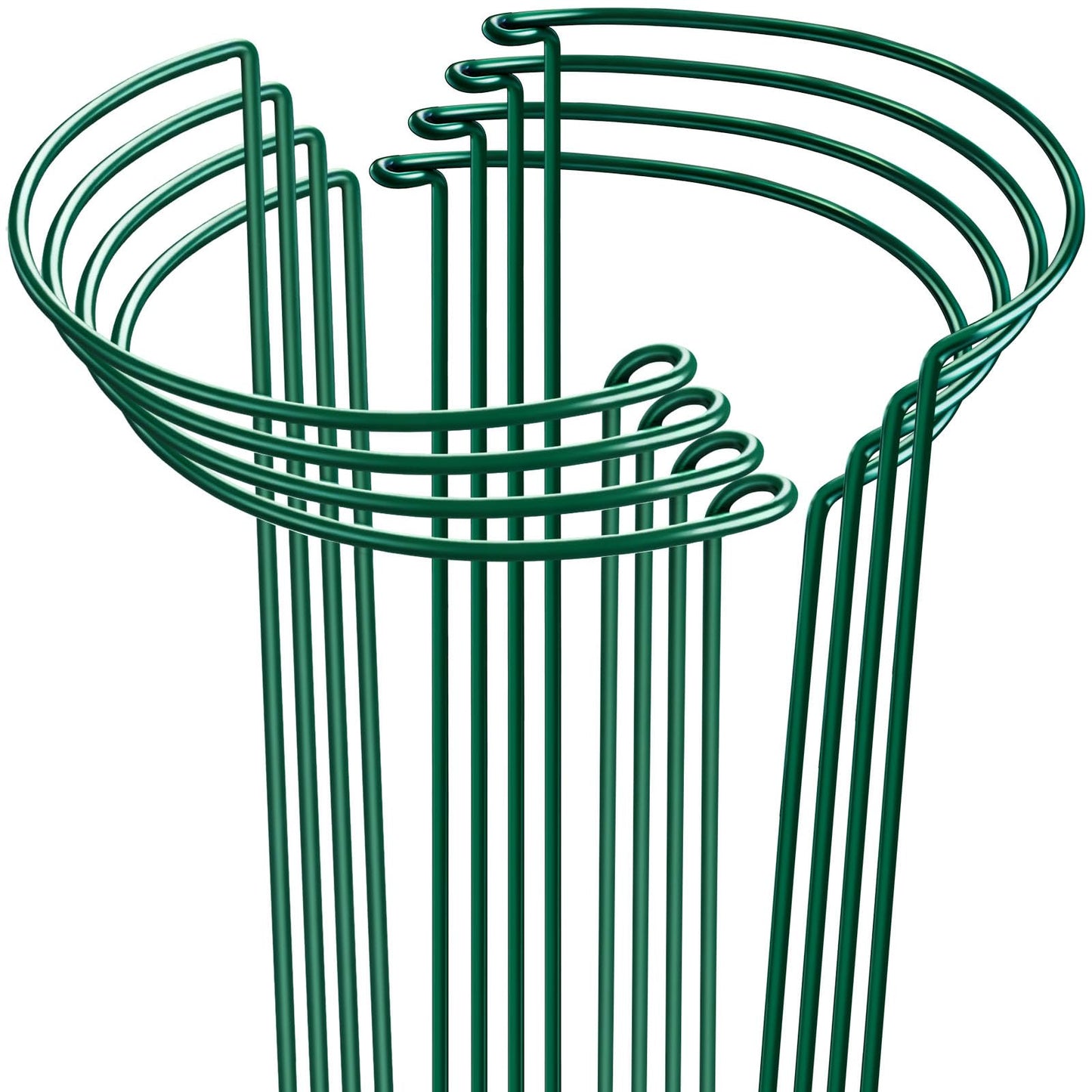 HiGift 8 Pack Plant Support Stakes, Half Round Metal Garden Plant Stake Indoor Peony Cages and Supports, Green Plant Support Ring Border for Tomato,Hydrangea,Flower Outdoor (10" Wide x 15.8" High)