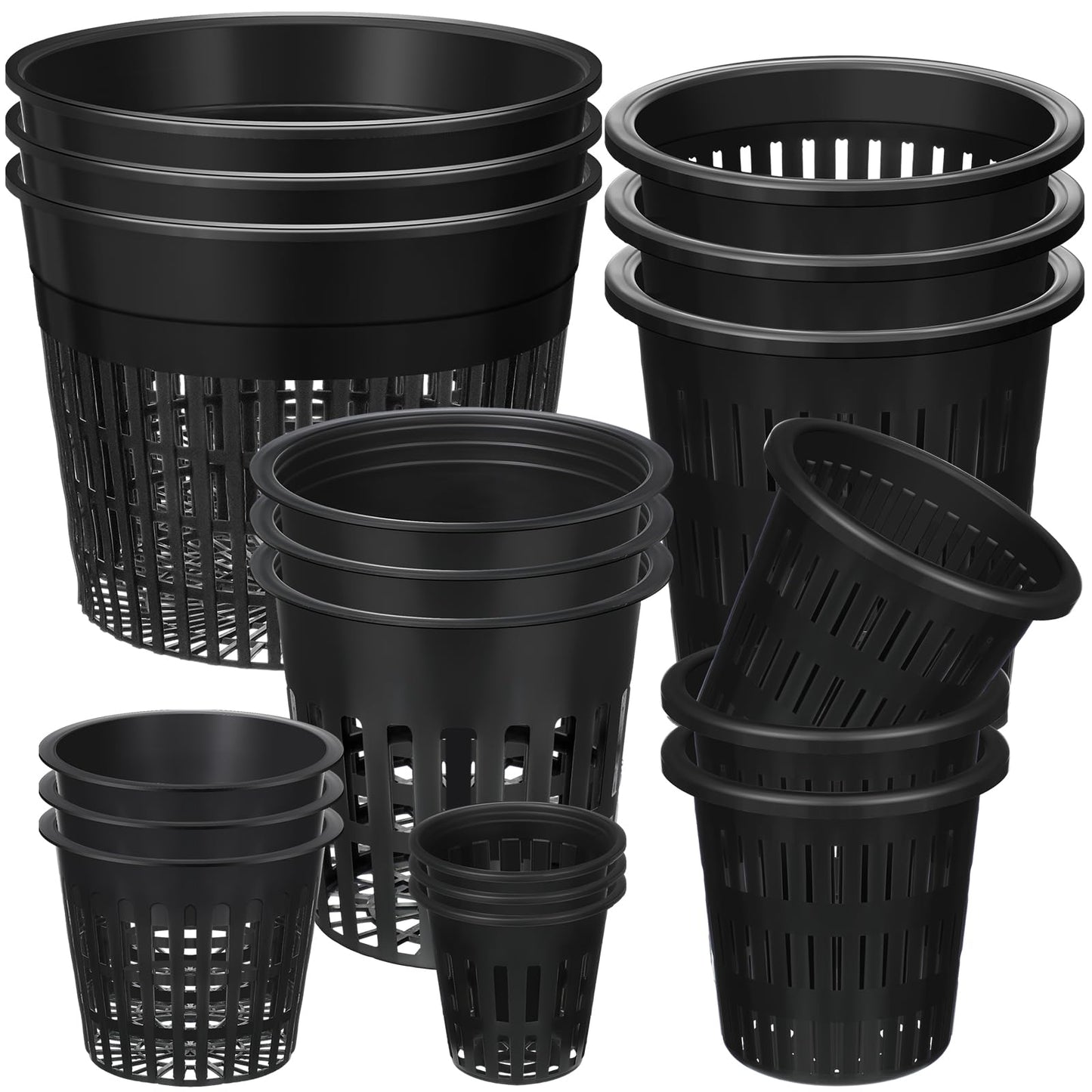 SiliFine 18 Pcs Orchid Pots Variety Size 2.3/3.3/3.9/4.3/4.9/6.1 Inch Black Net Pots Plastic Aquaponics Hydroponic Baskets Slotted Mesh Orchid Planter Container with Hole for Growing