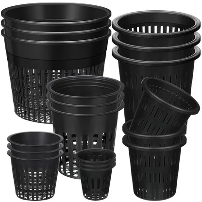 SiliFine 18 Pcs Orchid Pots Variety Size 2.3/3.3/3.9/4.3/4.9/6.1 Inch Black Net Pots Plastic Aquaponics Hydroponic Baskets Slotted Mesh Orchid Planter Container with Hole for Growing