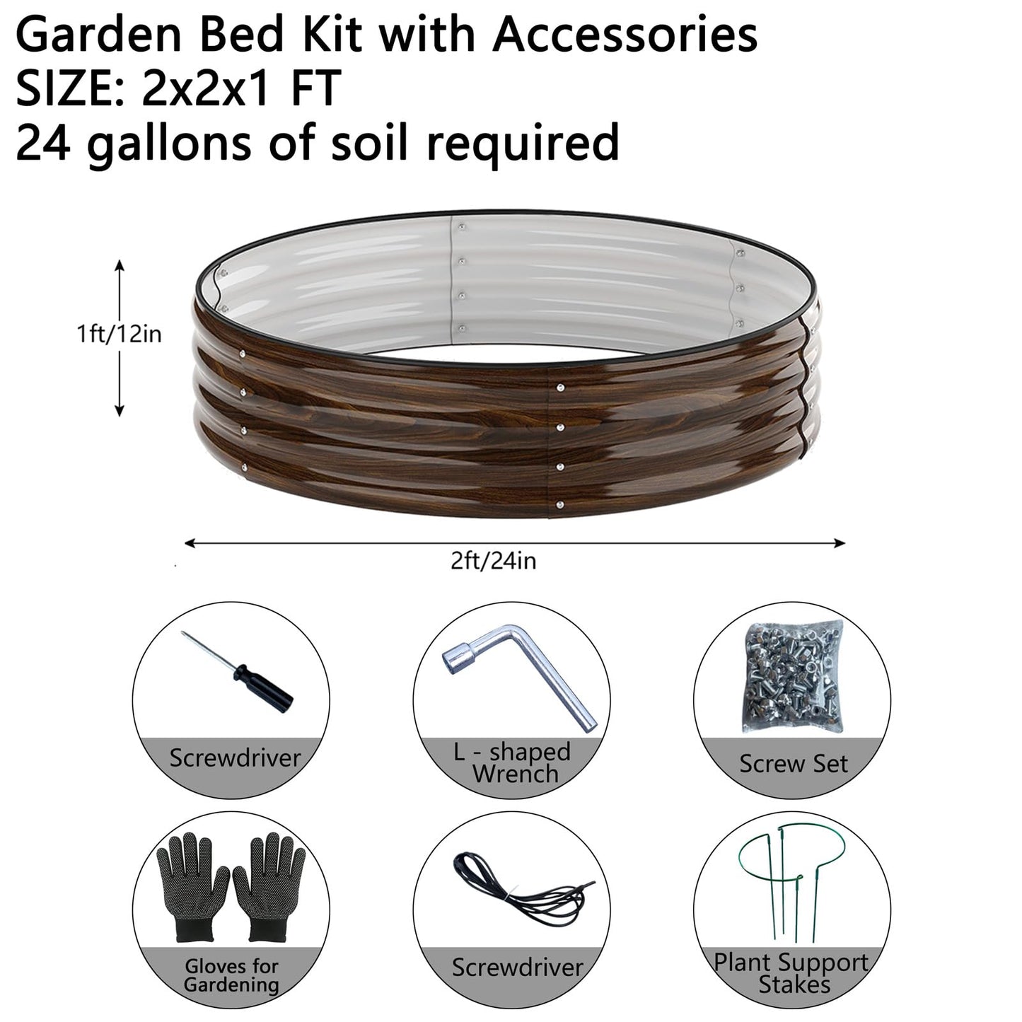 ZFHgarden Galvanized Metal Raised Garden Bed Kit for Gardening Outdoor Planter Grow Garden Box Raised Flower Bed Round Galvanized Planter Outdoor 2x2x1FT