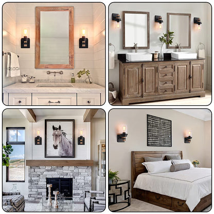 1-Light Rustic Wall Sconces Farmhouse Bathroom Light Fixtures Over Mirror, Handmade Wood Vanity Light Fixtures with Pretty Glass Shade, Wall Sconce for Bathroom Hallway Bedroom