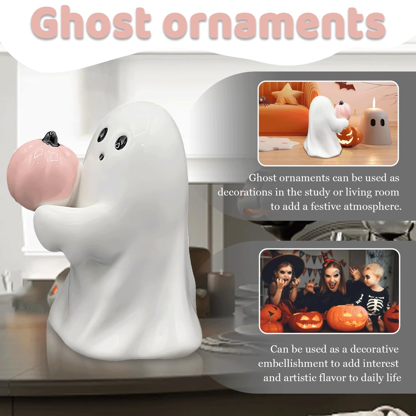 Halloween Ghost with Bat 4.5"H Resin Figurine, Ghost Halloween Decorative Figurine Decor for Home Office Gift for Friend and Family